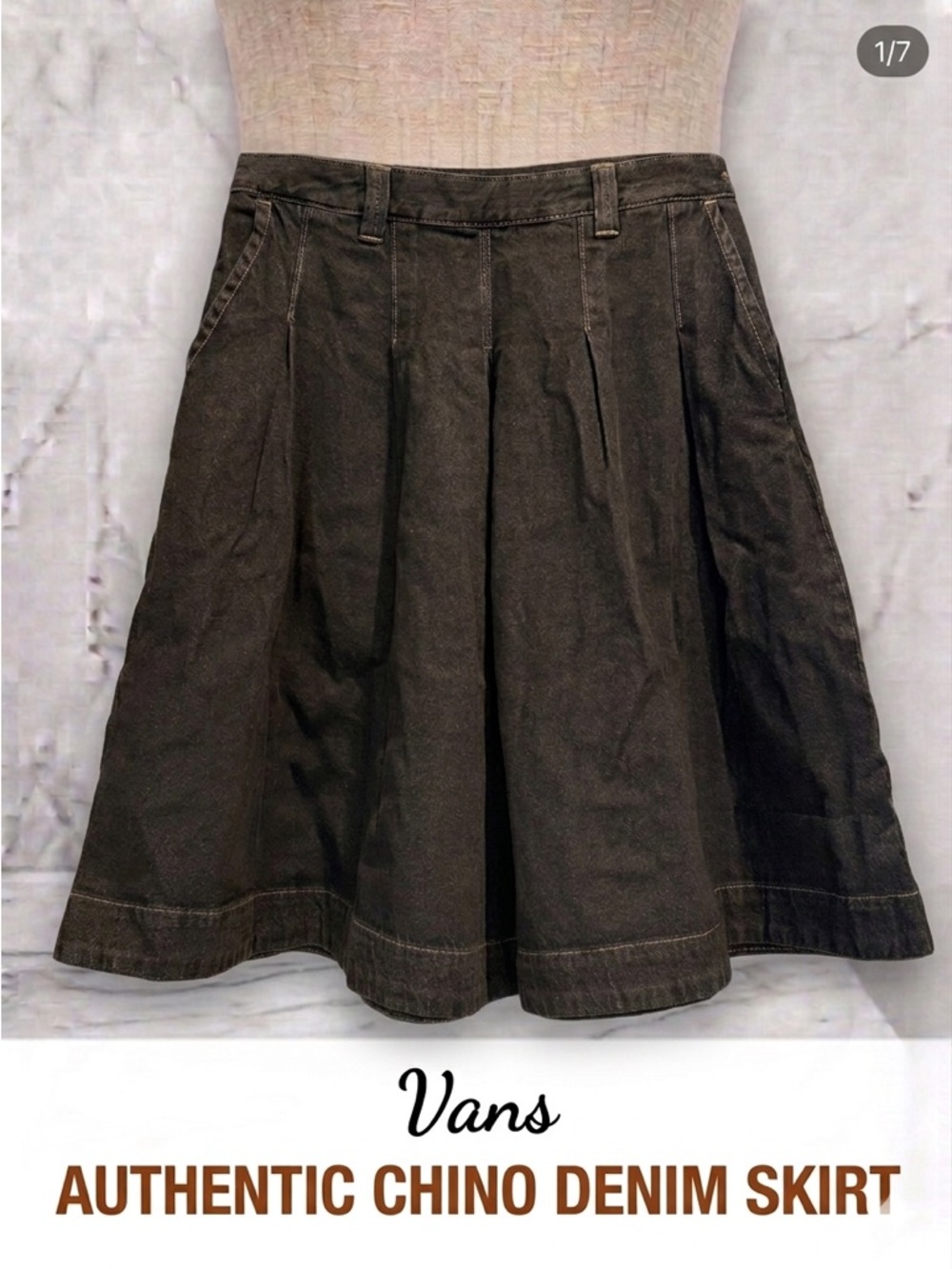 Vans Authentic Chino Dark Denim Skirt | Pleated A-Line Skater Style Size 30 NWT